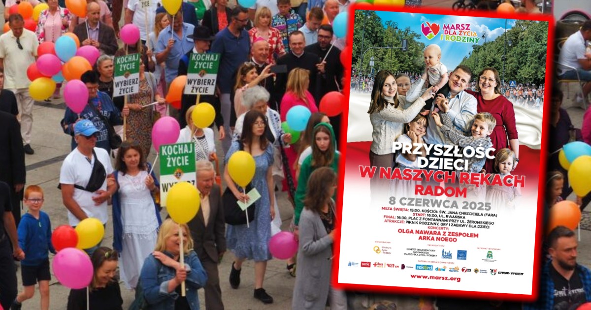 W niedzielę, 8 czerwca 2025 roku, ulicami Radomia przejdzie Radomski Marsz dla Życia i Rodziny. Tegoroczne wydarzenie odbędzie się pod hasłem „Przyszłość dzieci w naszych rękach” i – jak co roku – będzie manifestacją przywiązania do wartości rodzinnych oraz poszanowania życia od poczęcia do naturalnej śmierci.