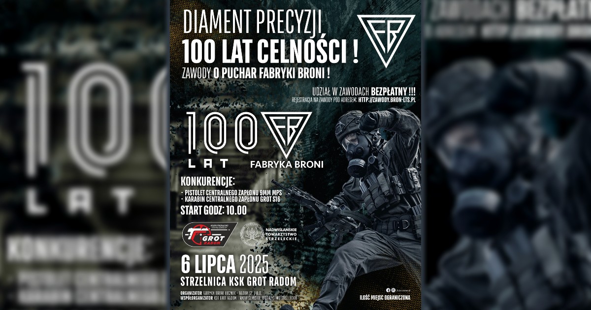 Rok 2025 to wielki jubileusz dla Fabryki Broni „Łucznik” w Radomiu – dokładnie sto lat temu rozpoczęła ona działalność, która przez dekady wpisała się w historię polskiego przemysłu zbrojeniowego. Z tej okazji 6 lipca na strzelnicy KSK Grot Radom w Skaryszewie odbędą się Zawody Strzeleckie o Puchar Fabryki Broni.